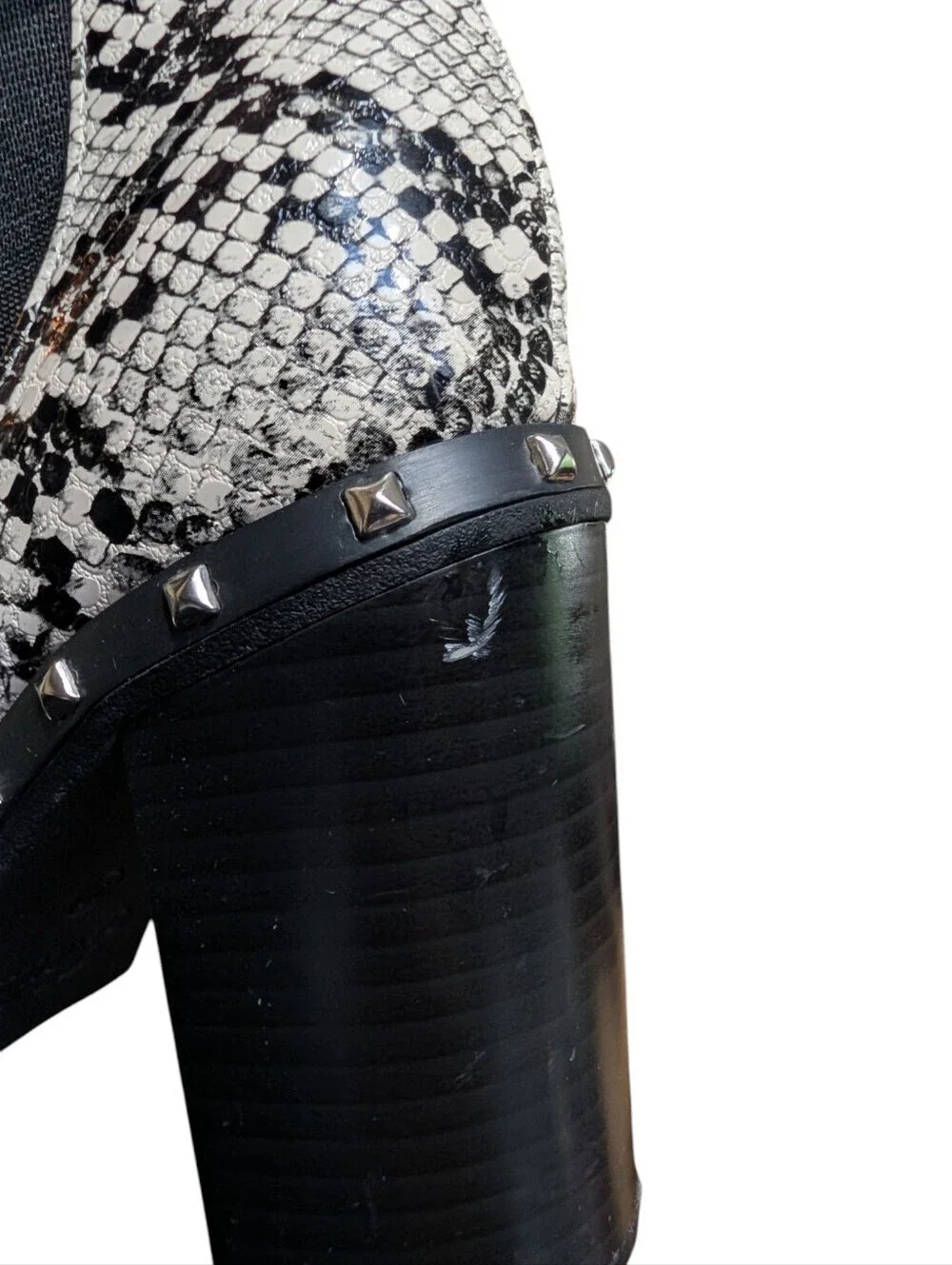 Katlui Snake Print Studded Chelsea Ankle Boots Size 40 Block Heel